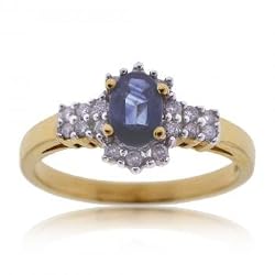 Oval Sapphire and Diamond Cocktail Ring in 14K Yellow Gold Size 7