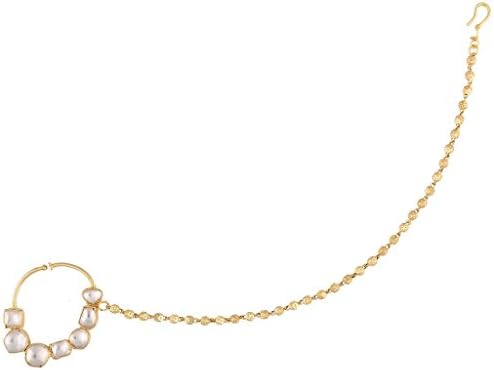 Sri Shringarr Women's Gold Finish With Semi Precious Kundan Nose Ring
