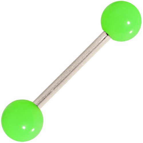 Grade 23 Solid Titanium Flat Lime Green Acrylic Barbell Tongue Ring