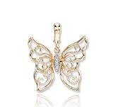 14k Yellow Gold Artistic Diamond Butterfly Necklace