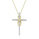 Zircon Cross Pendant Necklace In 14 Karat Gold With Chain