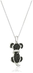 Sterling Silver Swarovski Jet and Clear Crystal Dog Pendant Necklace, 18"