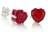 4mm July Ruby Birthstone Heart Cut CZ Bling Silver Stud Earrings