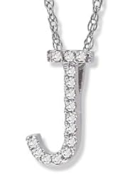 14K White Gold Diamond "J" Initial Pendant, 16" Necklace