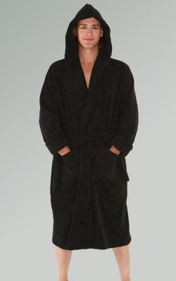 Men's Terry Cotton Hooded Bathrobe, Full Cut 18 oz Bath Robe