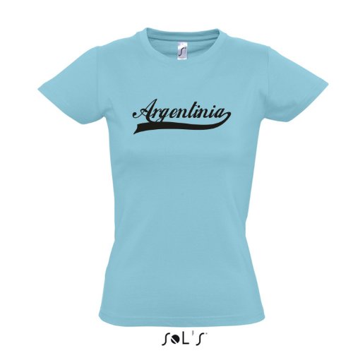 Damen T-Shirt – Argentinia Oldschool Argentinien LÄNDERSHIRT EM / WM FAN Trikot S-XXL , Atoll blue – schwarz , M