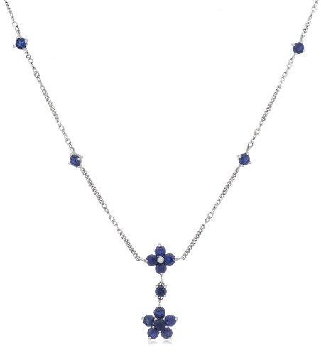 14k White Gold Lab-Created Blue Sapphire Floral Drop Necklace, 18''