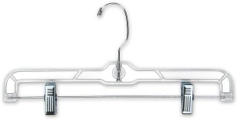 Skirt and Pant Hangers in Clear Plastic 14 Inch with Chrome Hook - Lot of 100