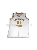 White No. 21 Game Used Michigan Tech Champion Basketball Jersey