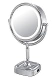 Touch Control Double-Sided Lighted Vanity Mirror - 5X Magnification - Brushed Nickel