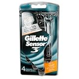 Gillette Sensor 3 Disposable Razors With White Smooth Handle, 4 Ea