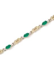 14K Yellow Gold Oval Emerald and Diamond Bracelet