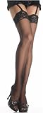 Plus Size Queen Sheer Thigh High Stockings with Lace Top in Black and White