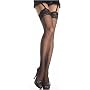 Plus Size Queen Sheer Thigh High Stockings with Lace Top in Black and White