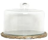 Hand Woven Grey Brown Willow Base with Glass Cover and Bottom 7.25"D 6"H