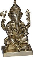 Handcrafted Designs Lord Ganesha Statue Brass Decor 4.5 x 2.75 x 7.75 inches