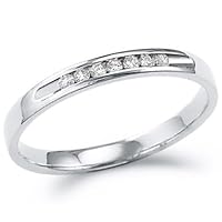 Size - 11 - 14k White Gold Round Cut Seven Diamond Ladies Womens Channel Set 7 Stone Wedding or Anniversary 2mm Ring Band (1/8 cttw, G - H Color, SI2 Clarity)