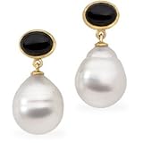 14K Yellow or White Gold Paspaley South Sea Cultured Pearl and Onyx Earrings - Various Sizes