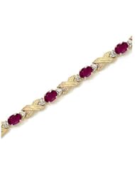 10K Yellow Gold Oval Ruby and Diamond Bracelet by Jewelry Mountain