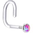 18 Gauge 1/4" White Gold 2mm Purple Synthetic Opal Bioplast Nose Ring