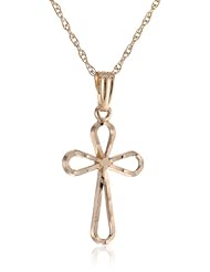 14k Yellow Gold Filled Embossed Hand Engraving Cross Pendant Necklace, 18"