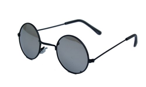 John Lennon Style Sun Glasses Shades - Mirror / Black w/ Micro Case