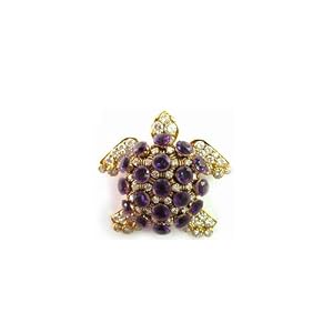 Animal Collection Amethyst and Diamond Tortoise 18KYG Pin by