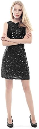 Femicuty Sequins Party Dress with Back Zipper Decoration Small Black