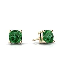 Created Emerald 14kt Yellow Gold Earrings