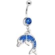 Blue Gem Dazzling Dolphin Belly Ring