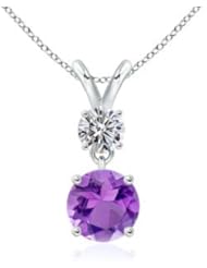 1.03 ct Round Amethyst and Diamond V-Bale Pendant Necklace