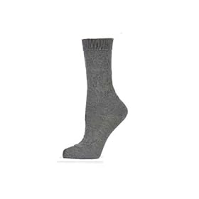 Buy Biella Women Rosette Extra Fine Merino Wool Floral Texture Crew Sock by Biella