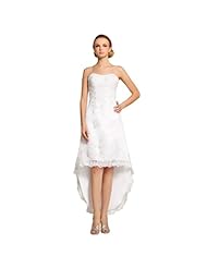 A-line Strapless Knee Length Applique Asymmetric Beaded Sleeveless Organza/Polyester Wedding Dress 