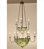 Floral Art Glass Nouveau Chandelier - 35W Lotus Bud 2 Tier 9 Arm Chandelier