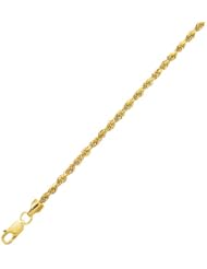 10K Yellow Gold 4.0mm Diamond Cut Hollow Sparkle Rope Chain Bracelet with Lobster Clasp