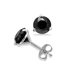 10k White Gold Natural Black Spinel Round Cut Stud Earrings Studs -1.60 cttw