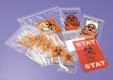 Biohazard Specimen Transport Bag, Double Pocket (6''x9'') red STAT labeling (1000 per case)