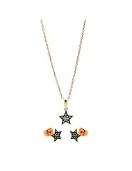 Nickel Free Sterling Silver Necklace & Earring Sets Rose Gold Plated Ster With Cubic Zirconia Stones Silver Set Pendant 8Mm Earring 8Mm Chain Adjustable 16"-18"