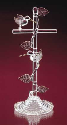 Spun Glass H Bird On Cross