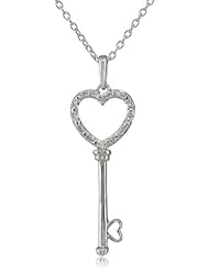 Sterling Silver Heart and Key with Diamond-Accent Pendant Necklace (0.04 cttw, I-J Color, I2-I3 Clarity), 18"