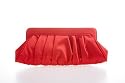 Red satin and crepe clutch bag with covered frame and pleats