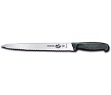 R H. Forschner by Victorinox 10-Inch Semi-flexible Wavy Edge Slicing Knife,  Black Fibrox Handle