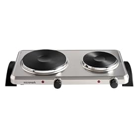 Micromark Double Cooking Plate Brushed Stainless Steel & Black