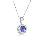 14k White Gold Solitaire Tanzanite and Diamond Pendant with Chain