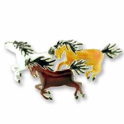 Clearly Charming Horses Sterling Silver and Enamel Pin
