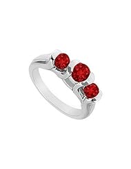 Three Stone Ruby Ring 14K White Gold - 1.00 CT TGW