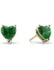Created Emerald 14kt Yellow Gold Stud Earrings