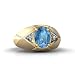 14K Yellow Gold Genuine Oval Blue Topaz and Diamond Men's Ring - Size 7