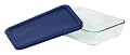 Pyrex Storage 3-Cup Rectangular Dish with Dark Blue Plastic Cover, Clear