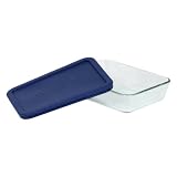 Pyrex Storage 3-Cup Rectangular Dish with Dark Blue Plastic Cover, Clear
